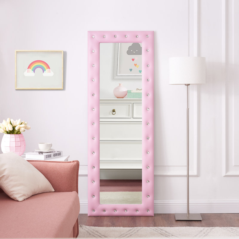 Everly Quinn Crystal Tufted Full Body Mirror, Large Floor Mirror, Full